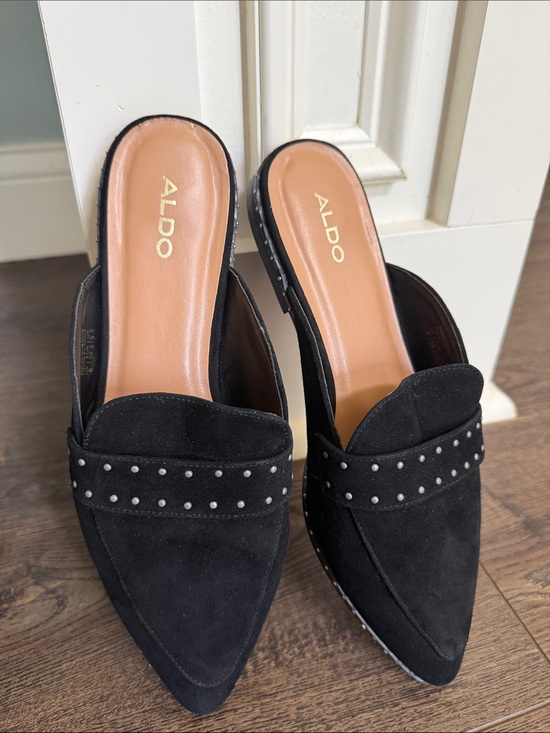 Aldo Shoes - Aldo Black Suede Studded Pointed-Toe Mules 8